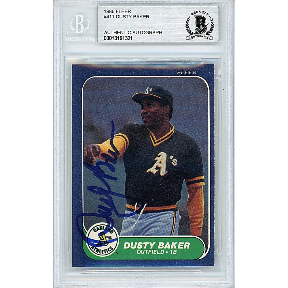 Dusty Baker Oakland A's Signed 1986 Fleer Baseball Card Beckett Autographed